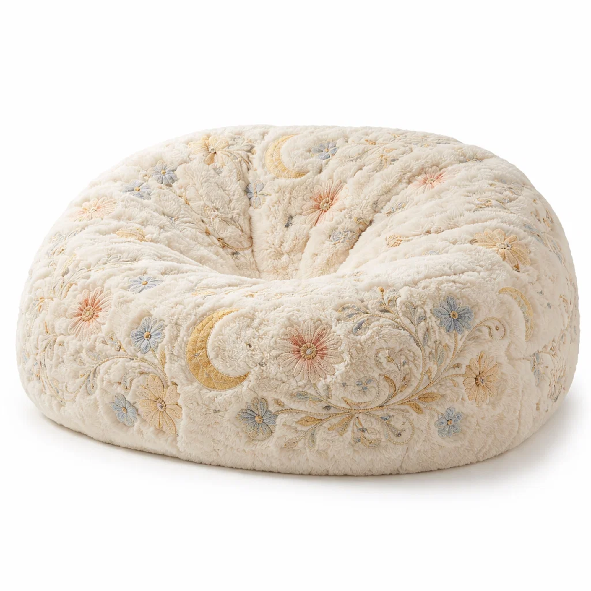 Cream Floral Embroidered Bean Bag Chair