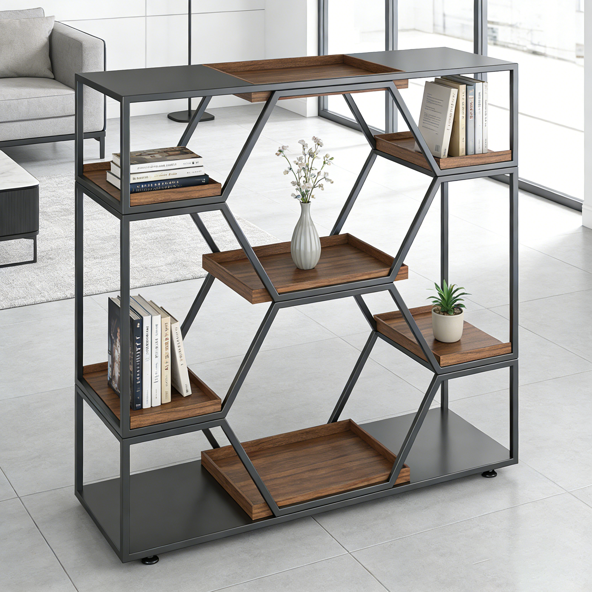 Geometric Metal Wood Display Shelf