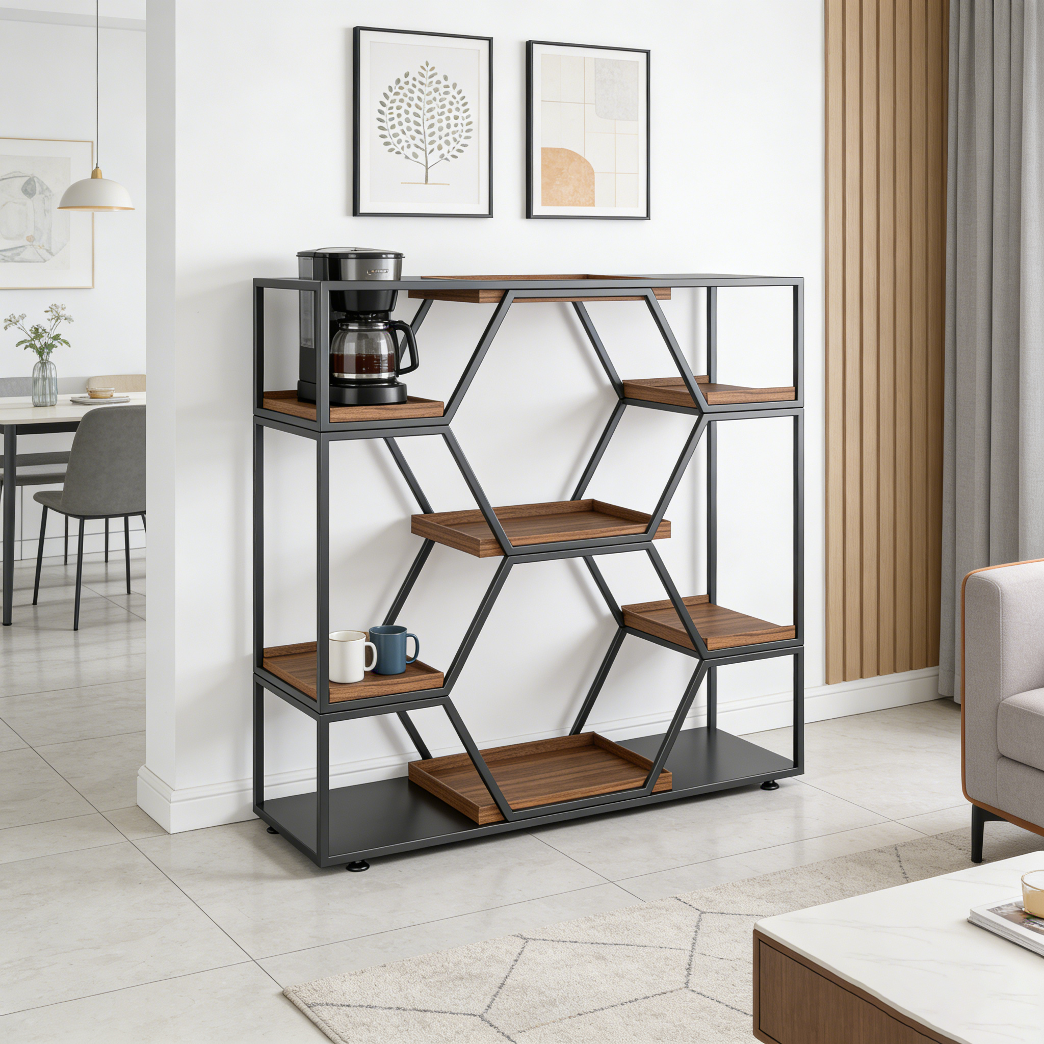 Geometric Metal Wood Display Shelf