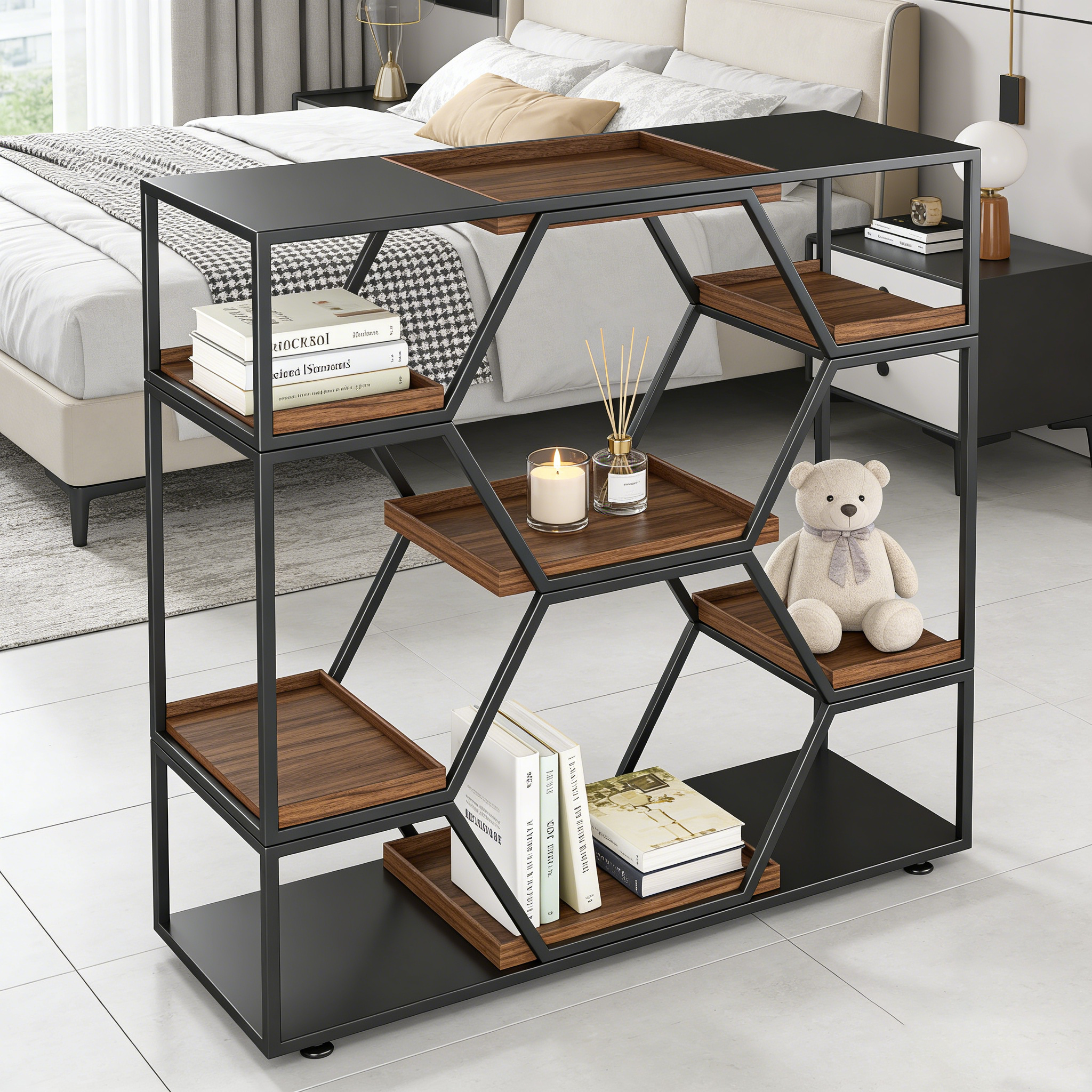 Geometric Metal Wood Display Shelf