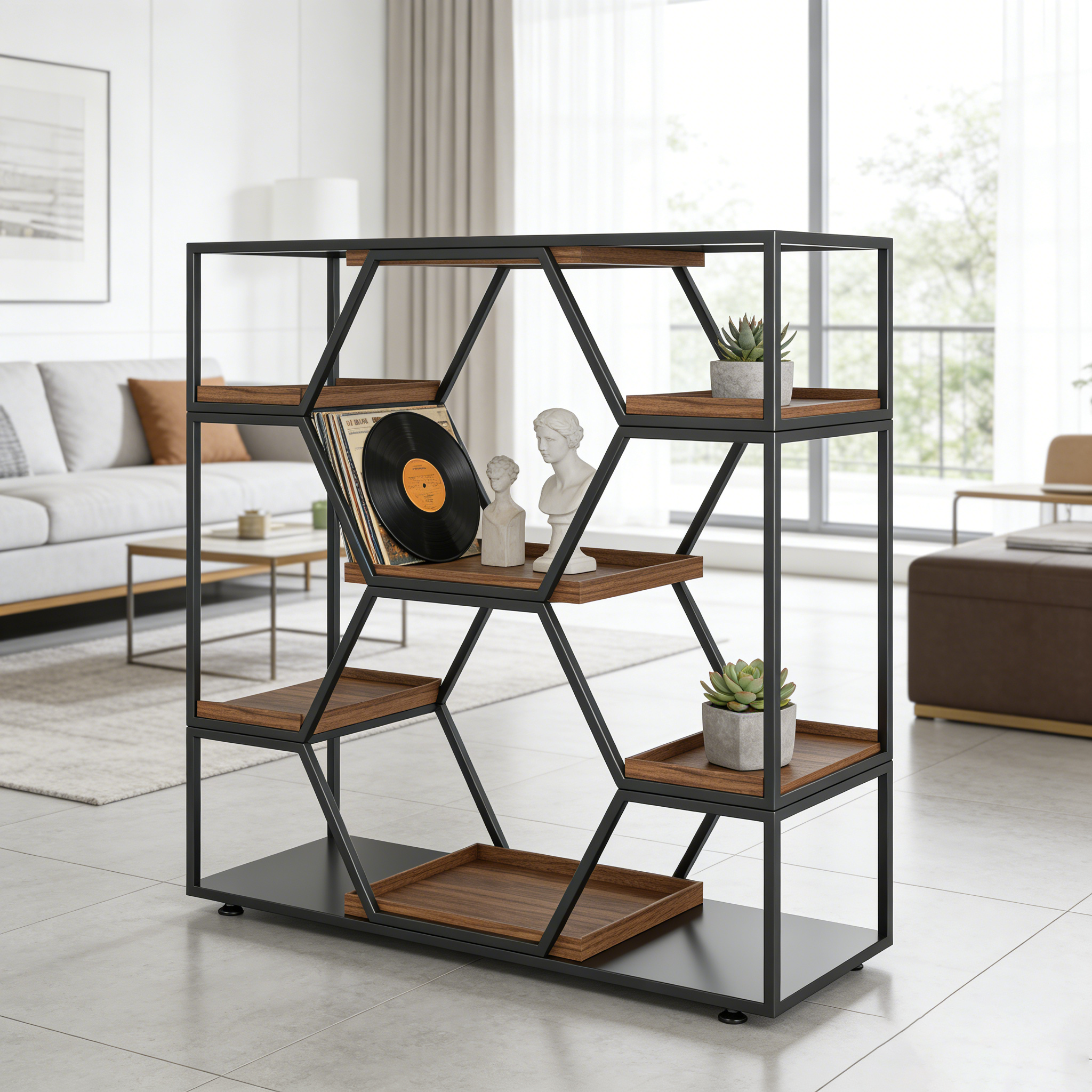 Geometric Metal Wood Display Shelf
