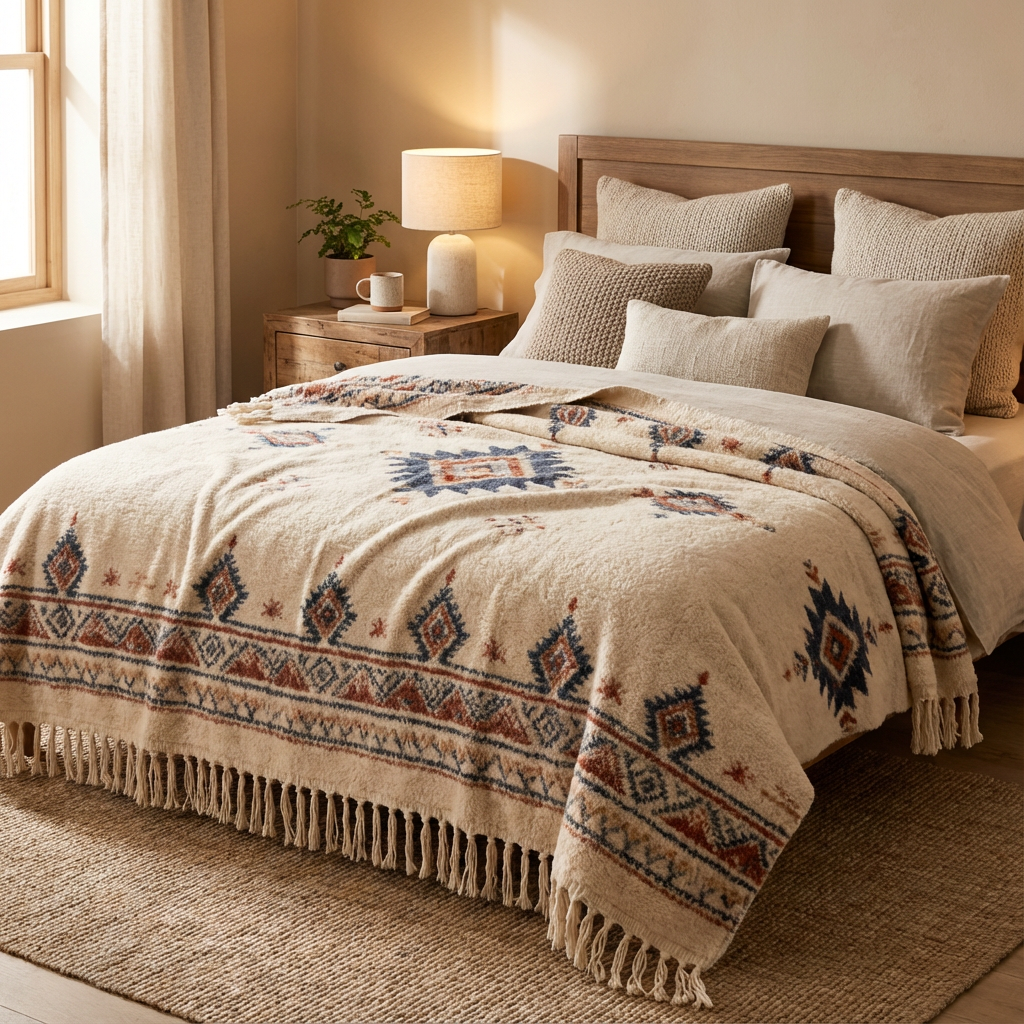 Boho Woven Fringe Throw Blanket