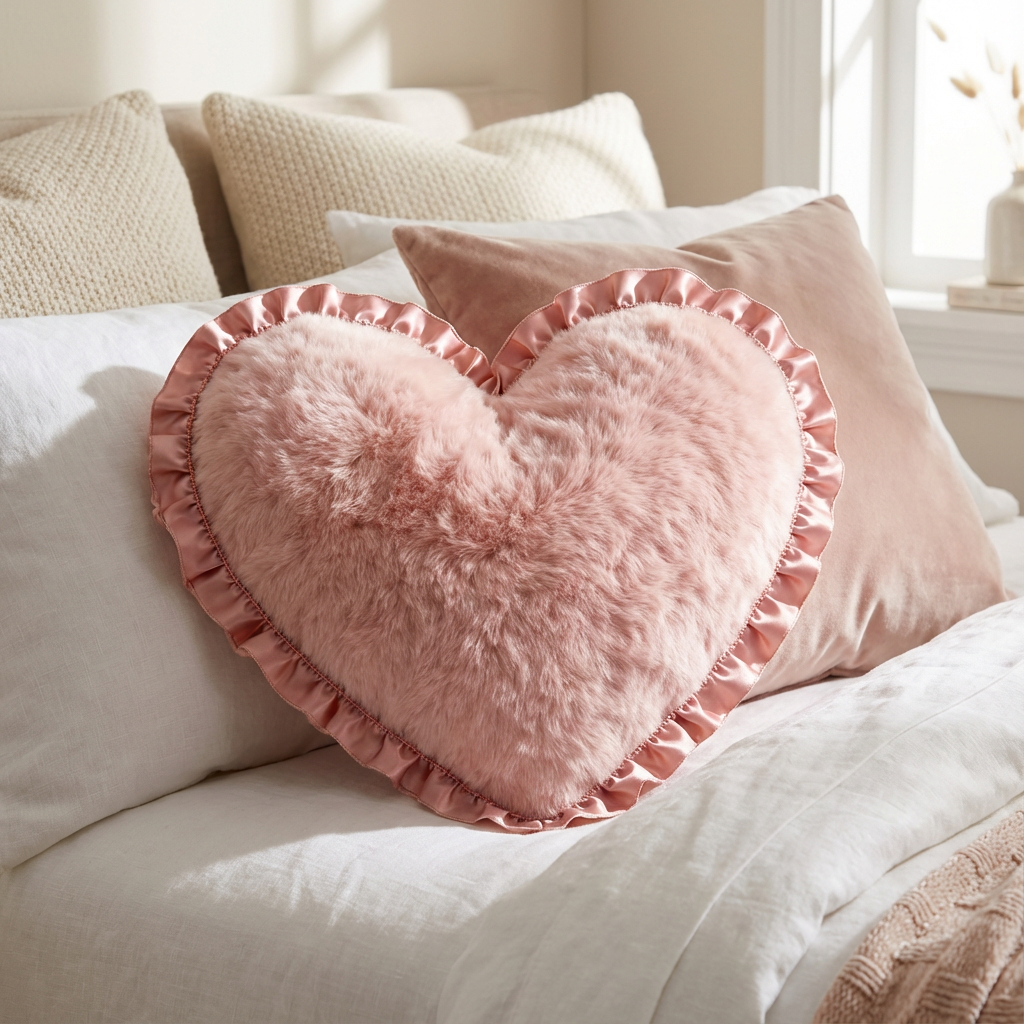 Fluffy Heart-Shaped Plush Pillow