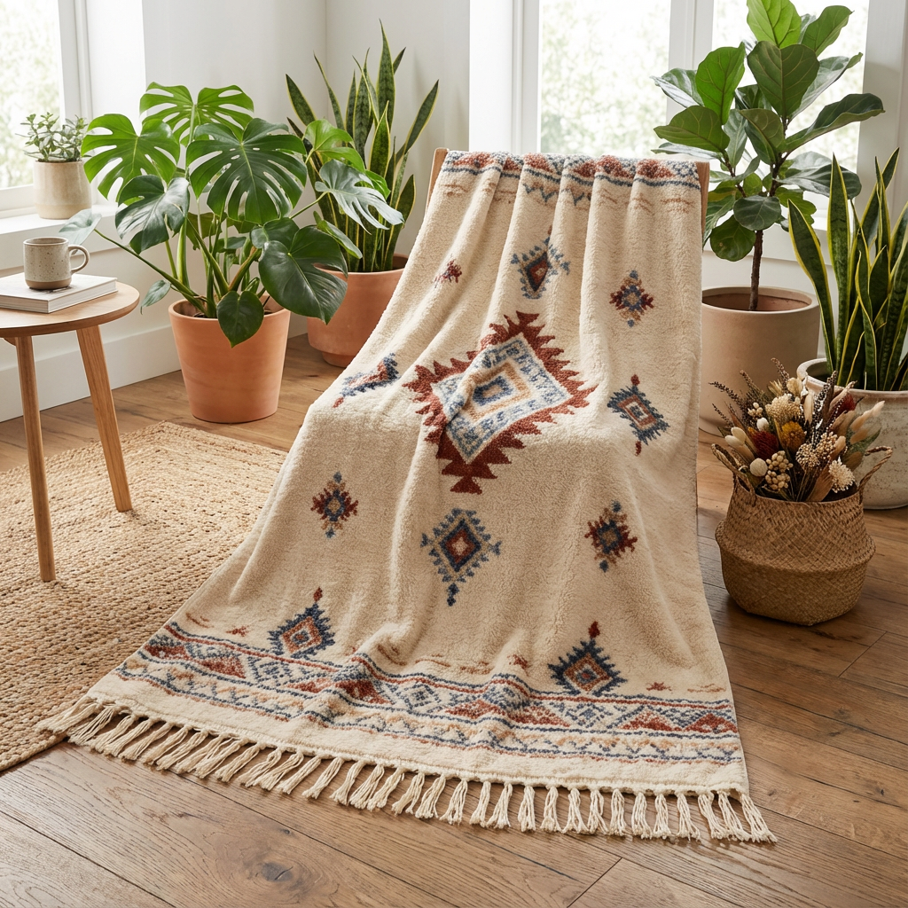 Boho Woven Fringe Throw Blanket