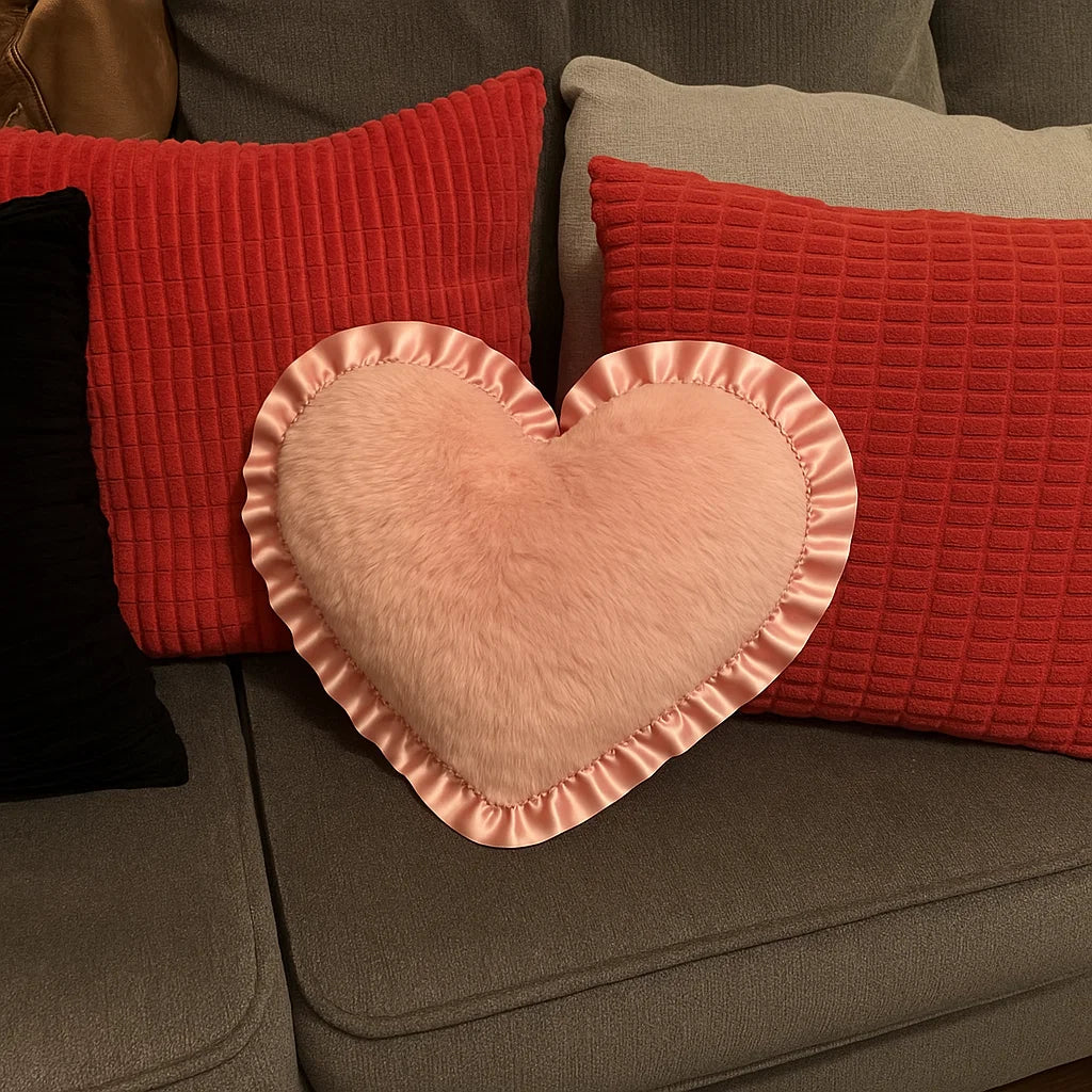 Fluffy Heart-Shaped Plush Pillow